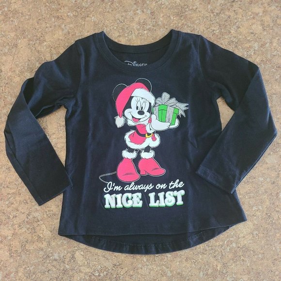 Disney Girls Size 4T Shirt I'm always On The Nice List Minnie Mouse Christmas - Picture 3 of 4